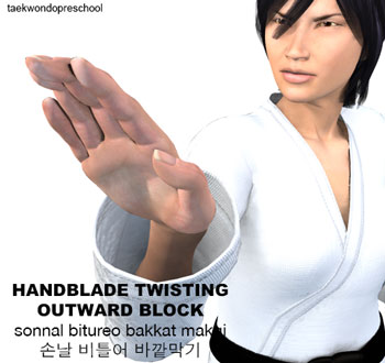 Hand Blade Twisting Outward Block ( 손날 비틀어 바깥막기 Sonnal bitureo bakkat makgi )