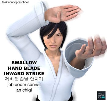 Swallow Handblade Inward Strike ( 제비품 (손날) 안치기 jebipoom-sonnal-an-chigi )