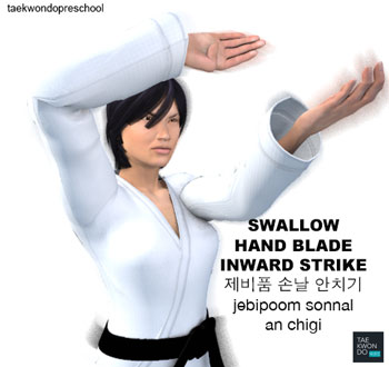 Swallow Hand Blade Inward Strike ( 제비품 (손날) 안치기 jebipoom-sonnal-an-chigi )