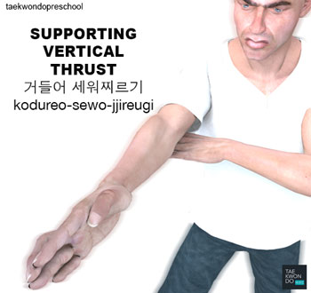Supporting Vertical Thrust ( 거들어 세워찌르기 kodureo-sewo-jjireugi )