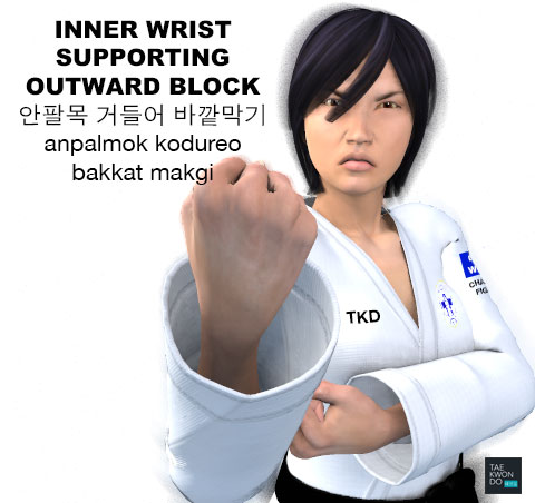 Inner Wrist Supporting Outward Block ( 안팔목 거들어 바깥막기 anpalmok-kodureo-bakkat-makgi )