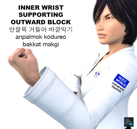 Inner Wrist Supporting Outward Block ( 안팔목 거들어 바깥막기 anpalmok-kodureo-bakkat-makgi )