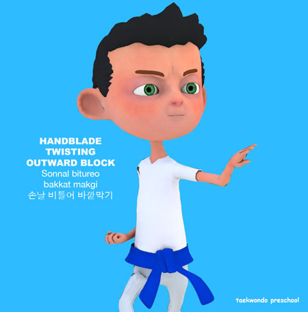 Hand Blade Twisting Outward Block ( 손날 비틀어 바깥막기 sonnal-bitureo-bakkat-makgi )