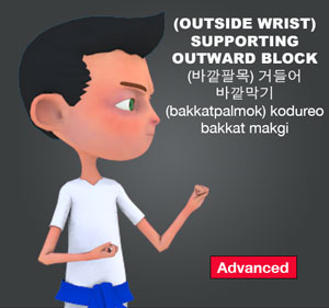 Outside Wrist Supporting Outward Block ( 바깥팔목 거들어 바깥막기 bakkatpalmok-kodureo-bakkat-makgi )