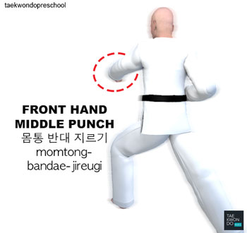 Front Hand Middle Punch ( 몸통 반대 지르기 momtong-bandae-jireugi )