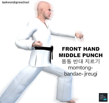 Front Hand Middle Punch ( 몸통 반대 지르기 momtong-bandae-jireugi )
