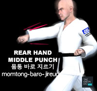 Rear Hand Middle Punch ( 몸통 바로 지르기 momtong-baro-jireugi )